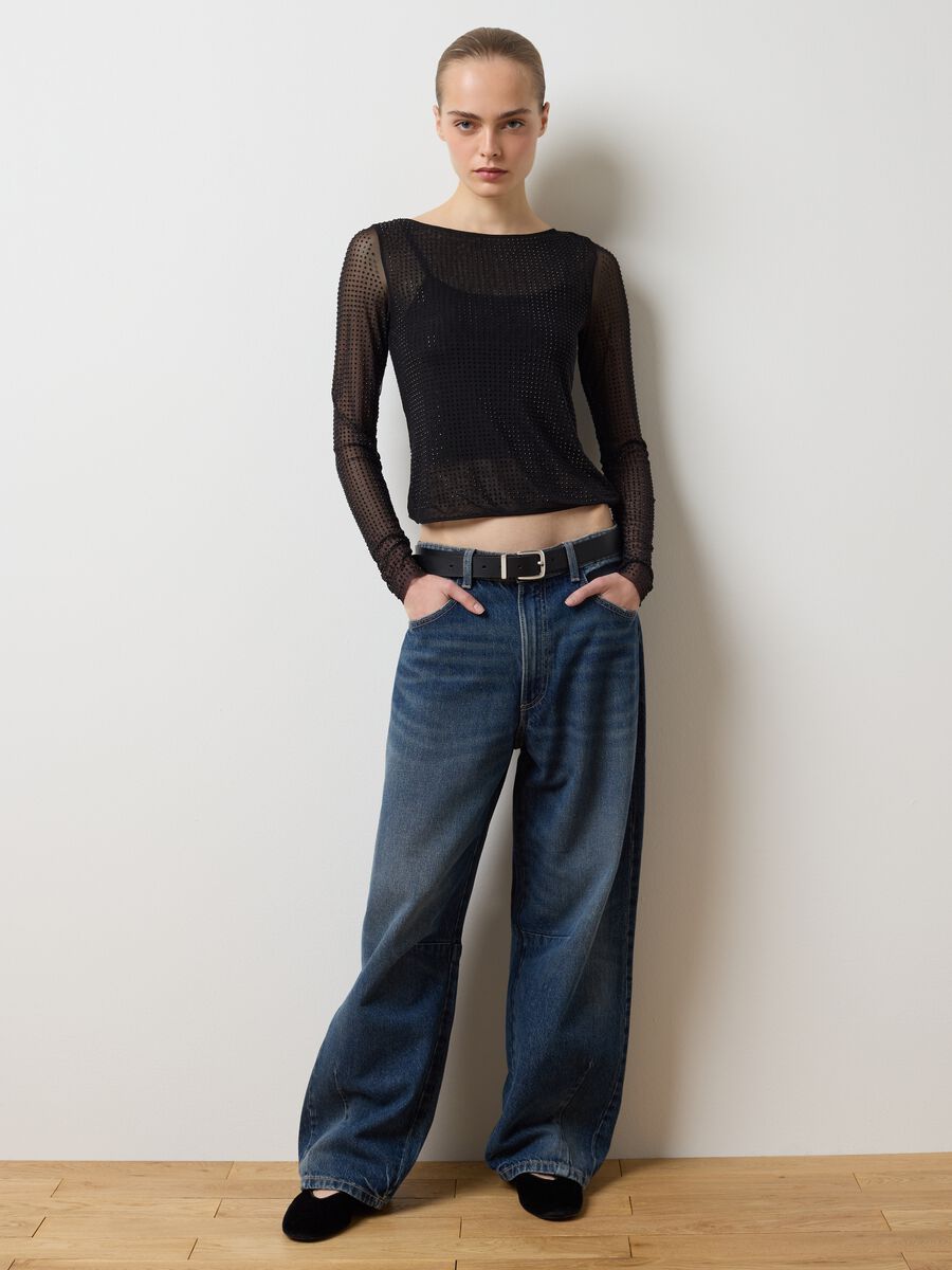 Black regular fit top with transparent sleeves_2