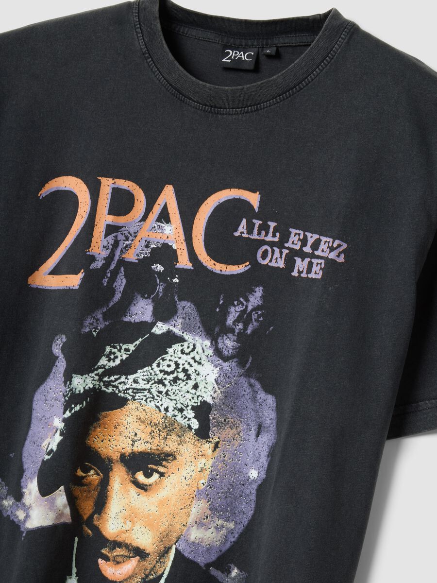 T-shirt nera con stampa 2Pac in puro cotone relaxed fit_1