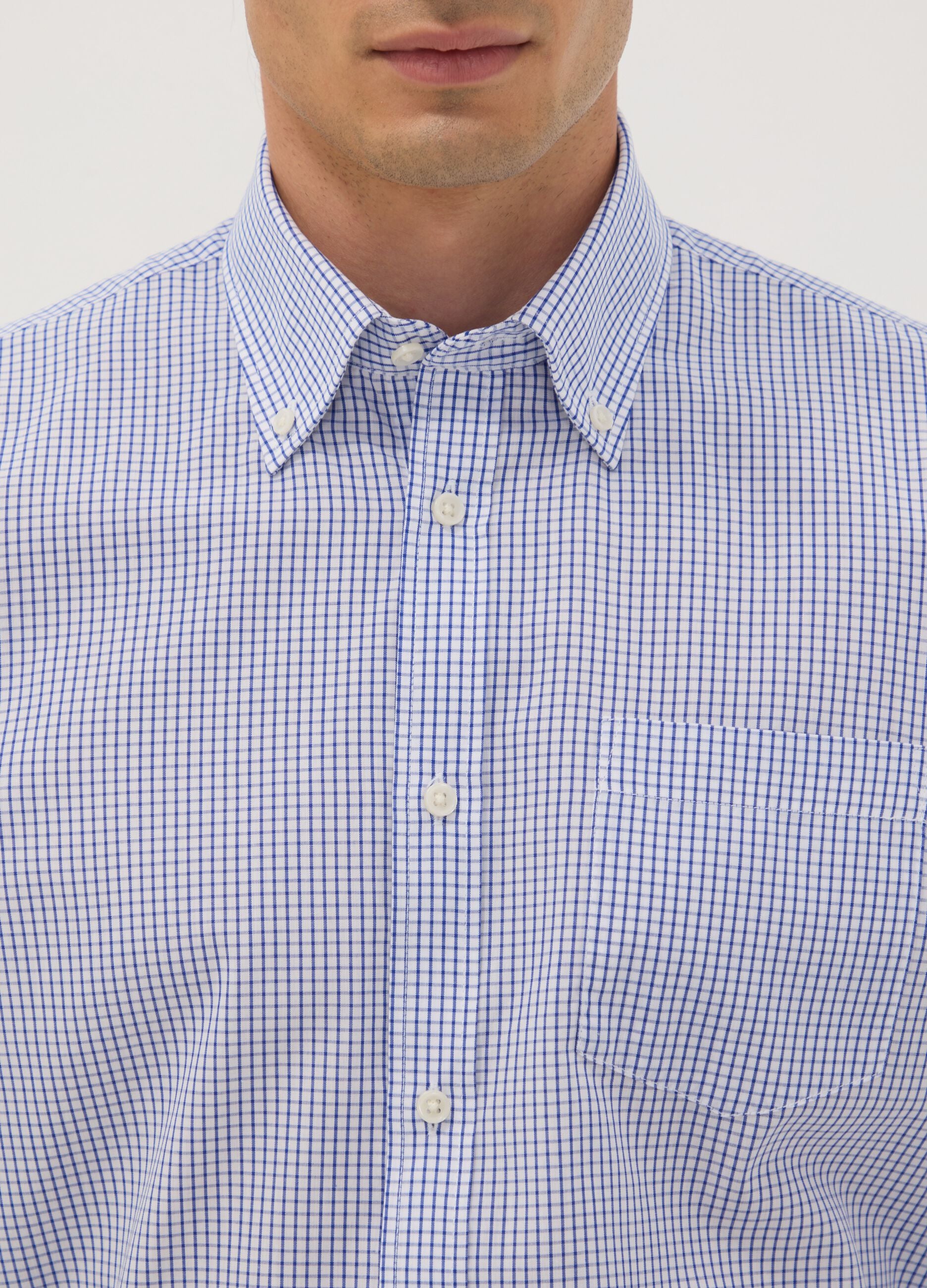 Light blue cotton-blend checked easy-iron regular-fit shirt