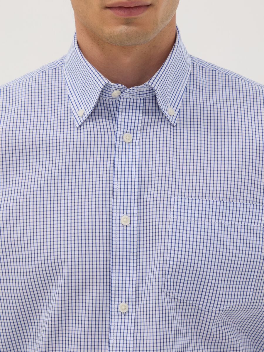 Light blue cotton-blend checked easy-iron regular-fit shirt_1