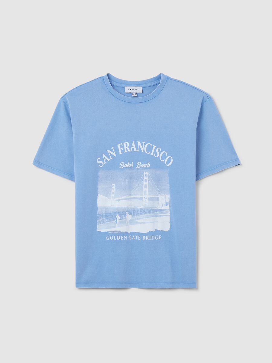 Light blue cotton T-shirt with city print_4