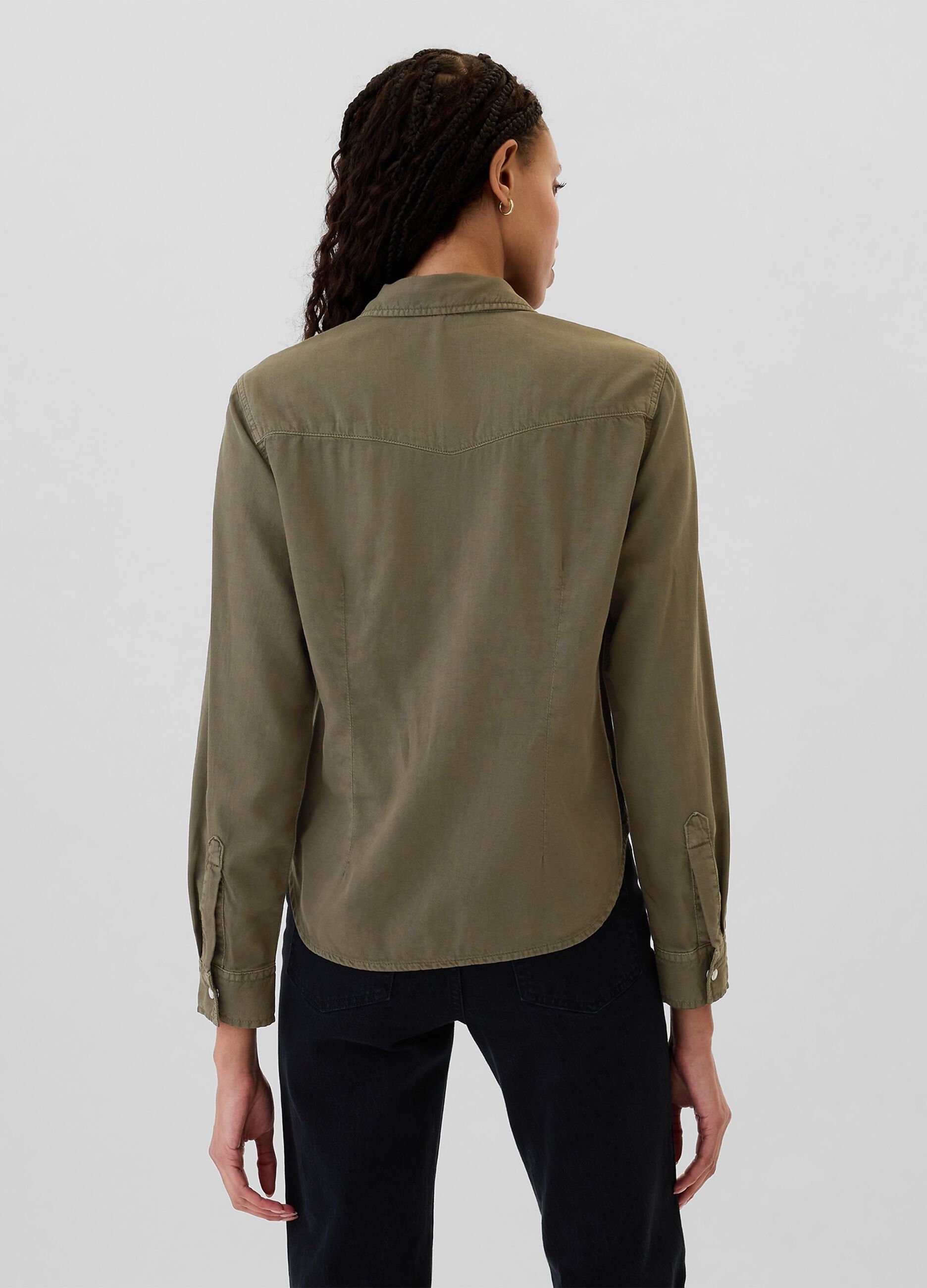 Western shirt in denim with pearl buttons