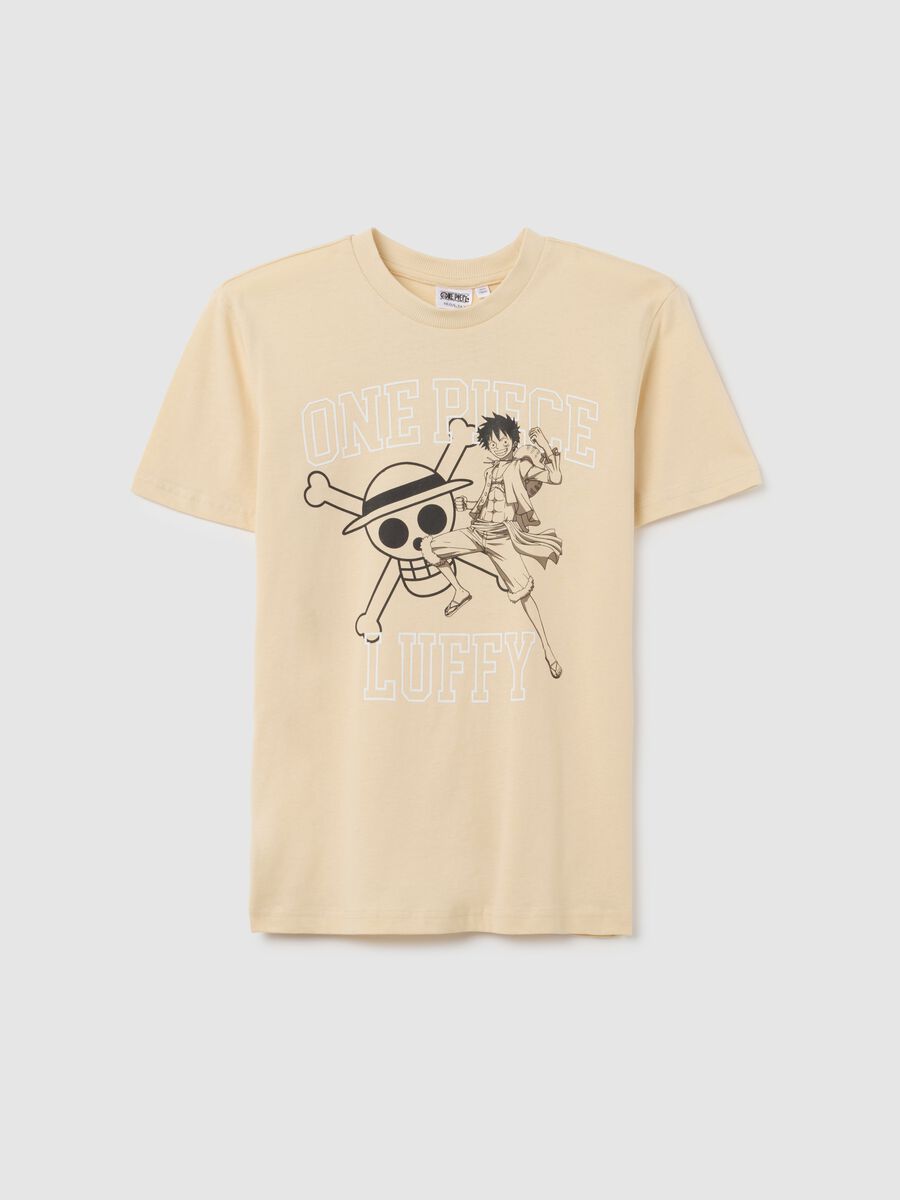 T-shirt da ragazzo in puro cotone beige regular fit con stampa One Piece_0