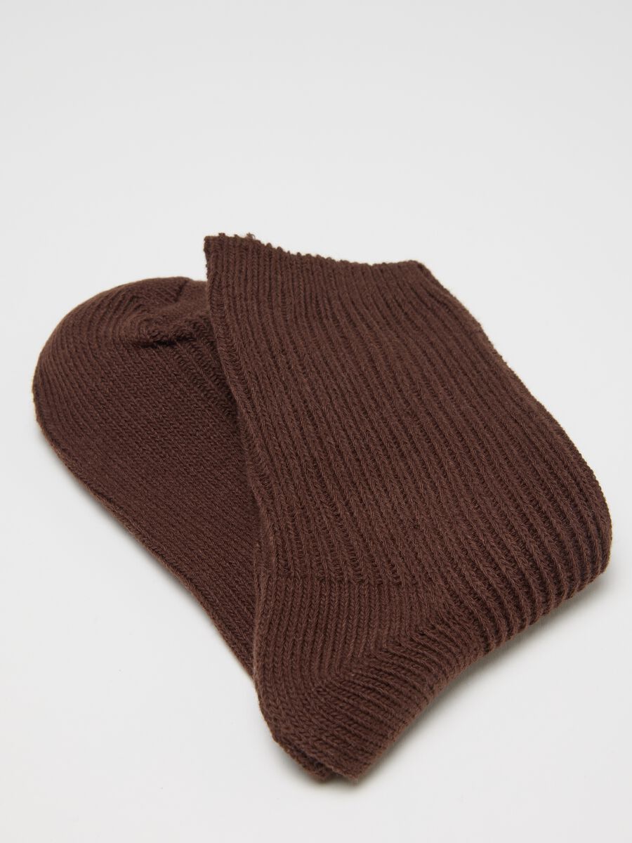 Long Brown Cotton-Blend Stretch Socks_2
