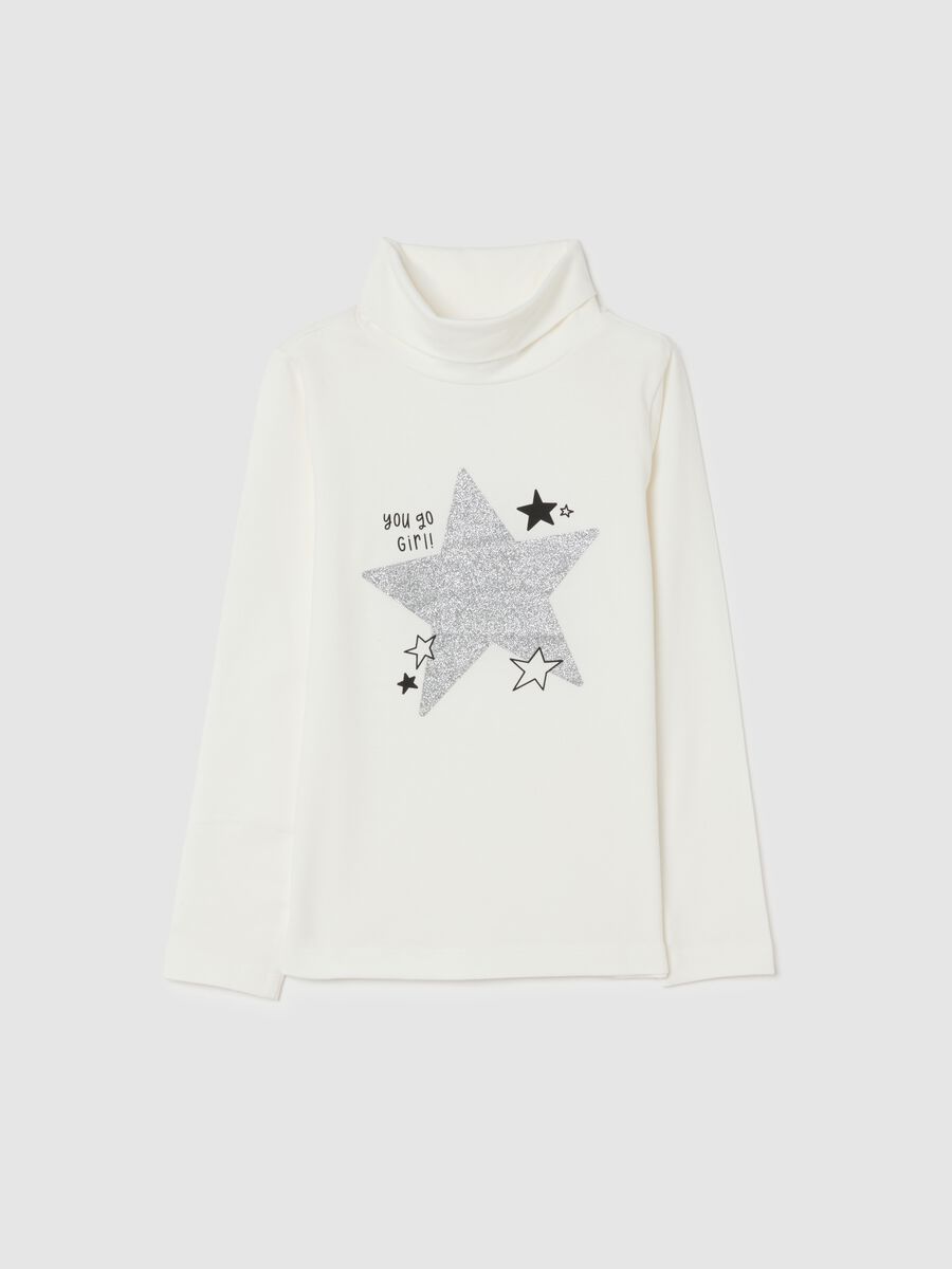 Girls' stretch cotton white T-shirt with print_0