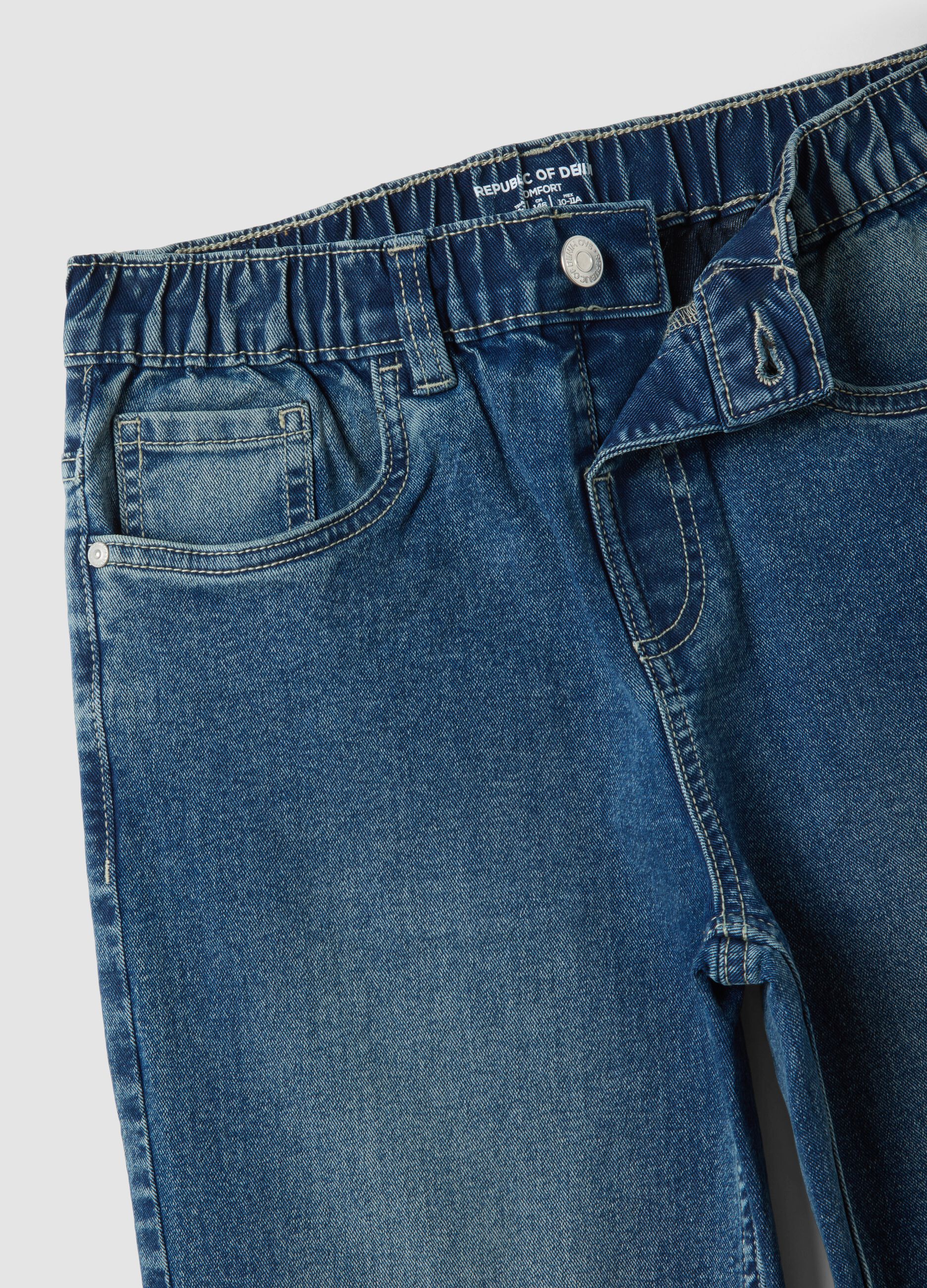 Jeans blu in cotone elasticizzato con vita elasticizzata comfort fit