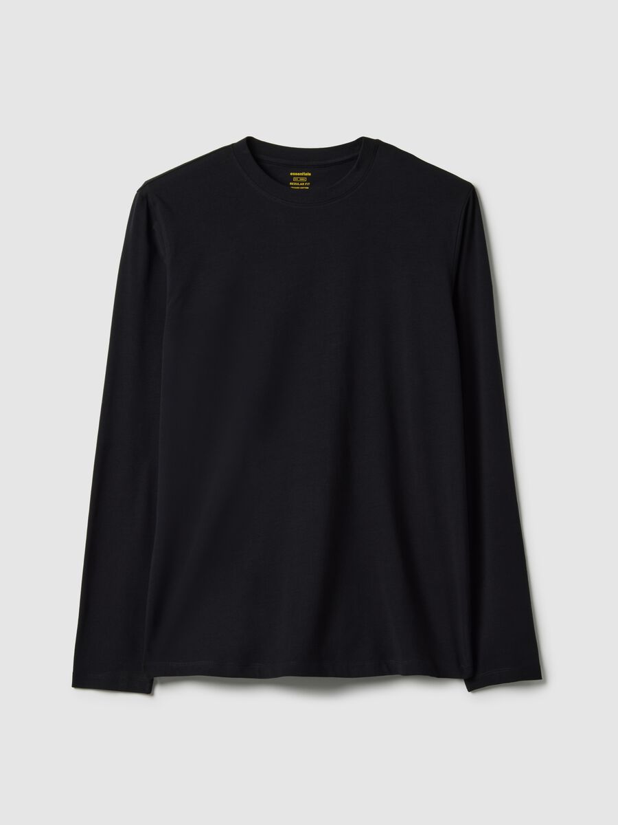 Black long sleeve stretch cotton regular fit T-shirt_4