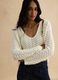 Cardigan in puro cotone bianco regular fit deep V con motivo traforato_0
