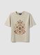 Beige short sleeve pure cotton t-shirt with regular fit and beads_4