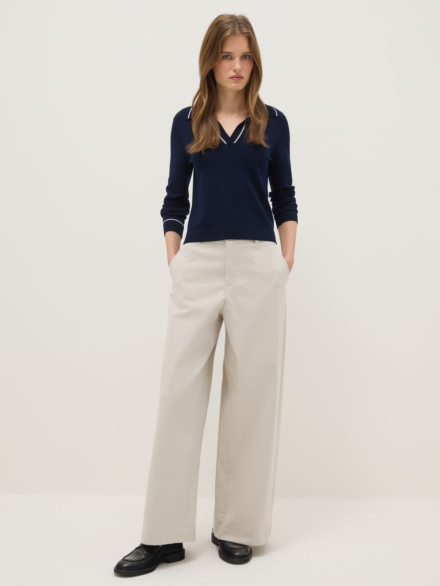 Blue regular fit shirt with polo collar and contrast details_1