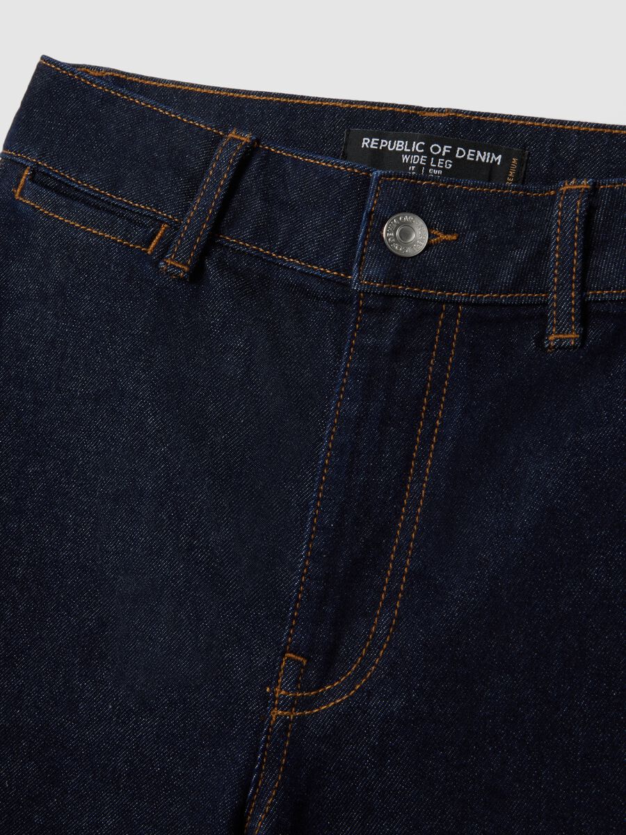 Jeans wide leg in cotone denim elasticizzato blu_5