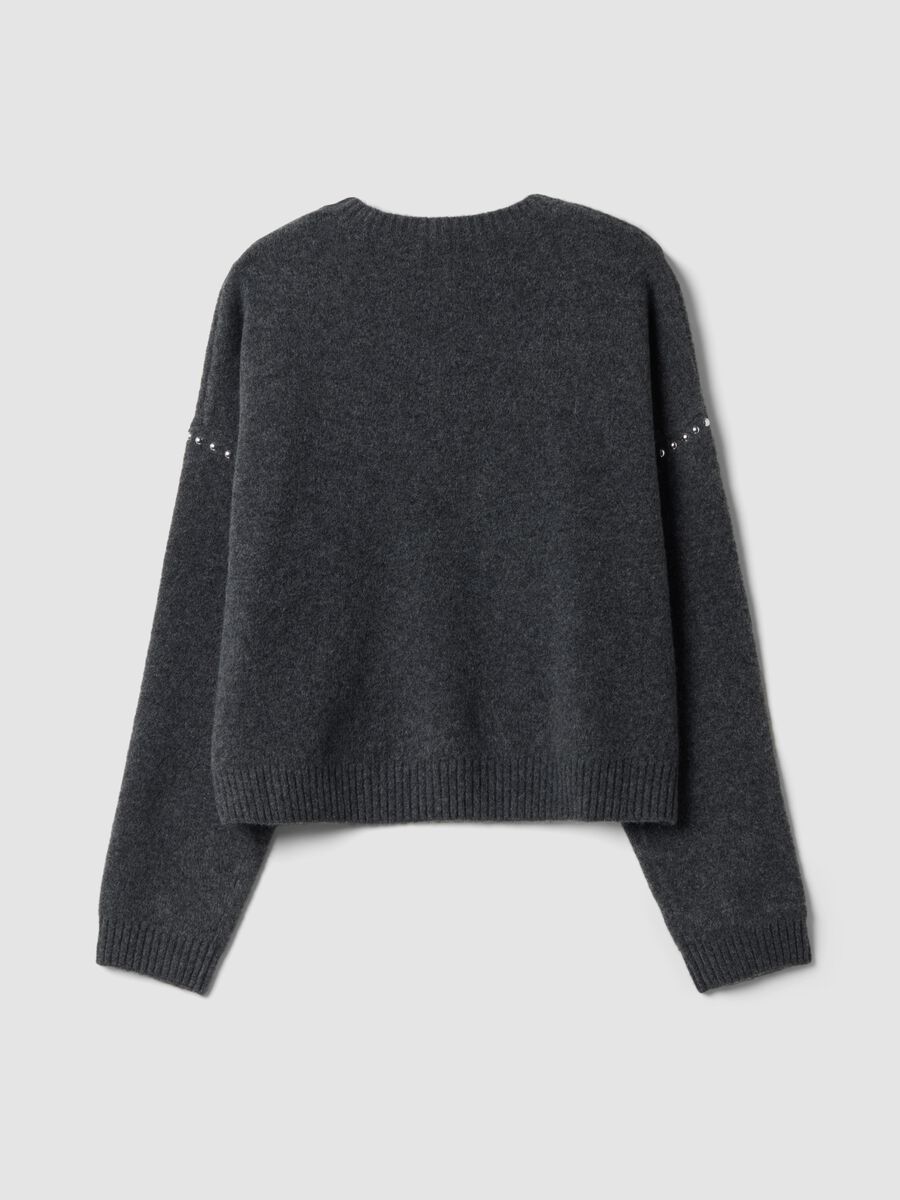 Grey stretch wool jumper with studded trims_6