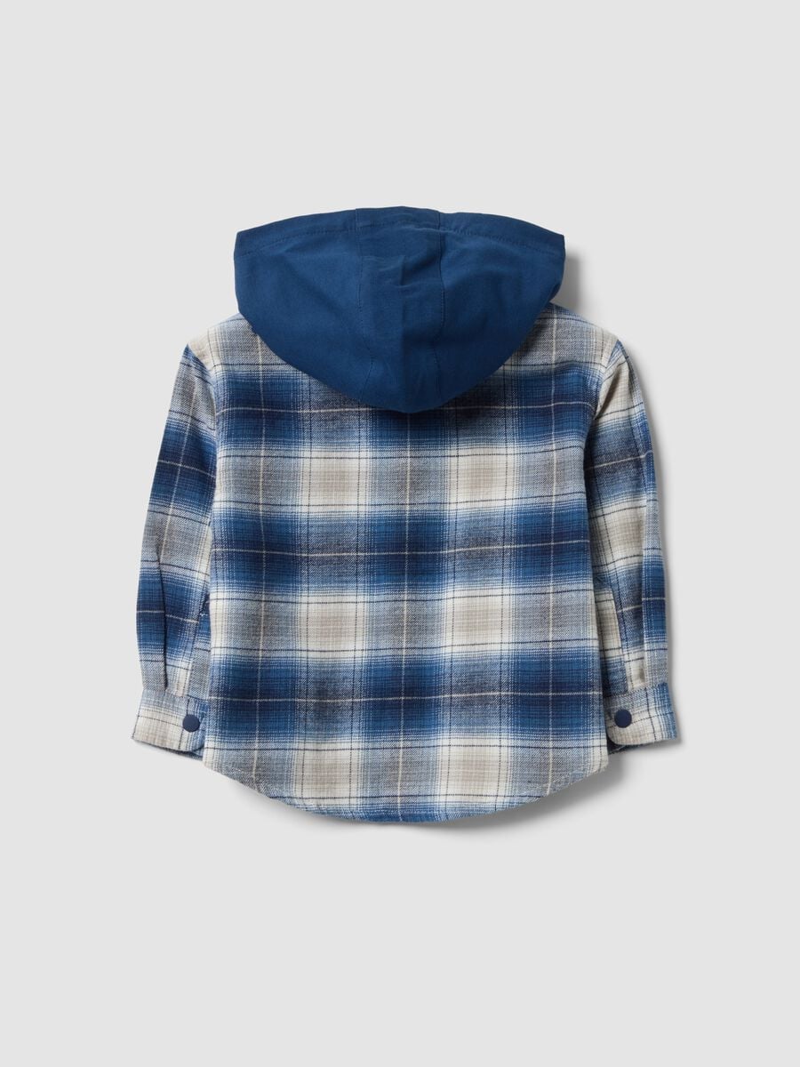 Blue check oversized cotton hooded shirt for baby boy_1
