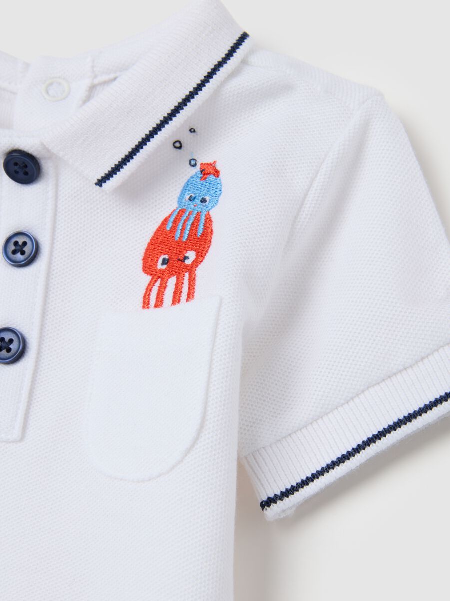 Children's Summer Set in Pure White and Blue Cotton Regular Fit with Embroidery_2