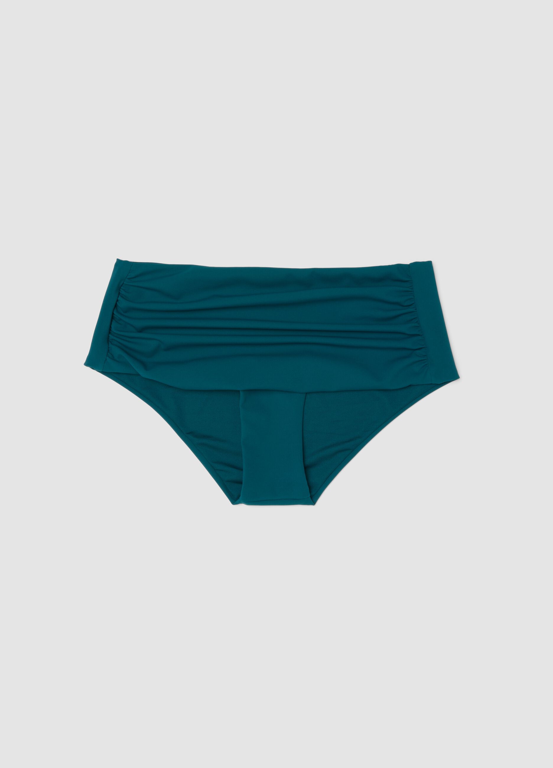 Slip bikini verde in tessuto elasticizzato a vita alta con effetto shaping