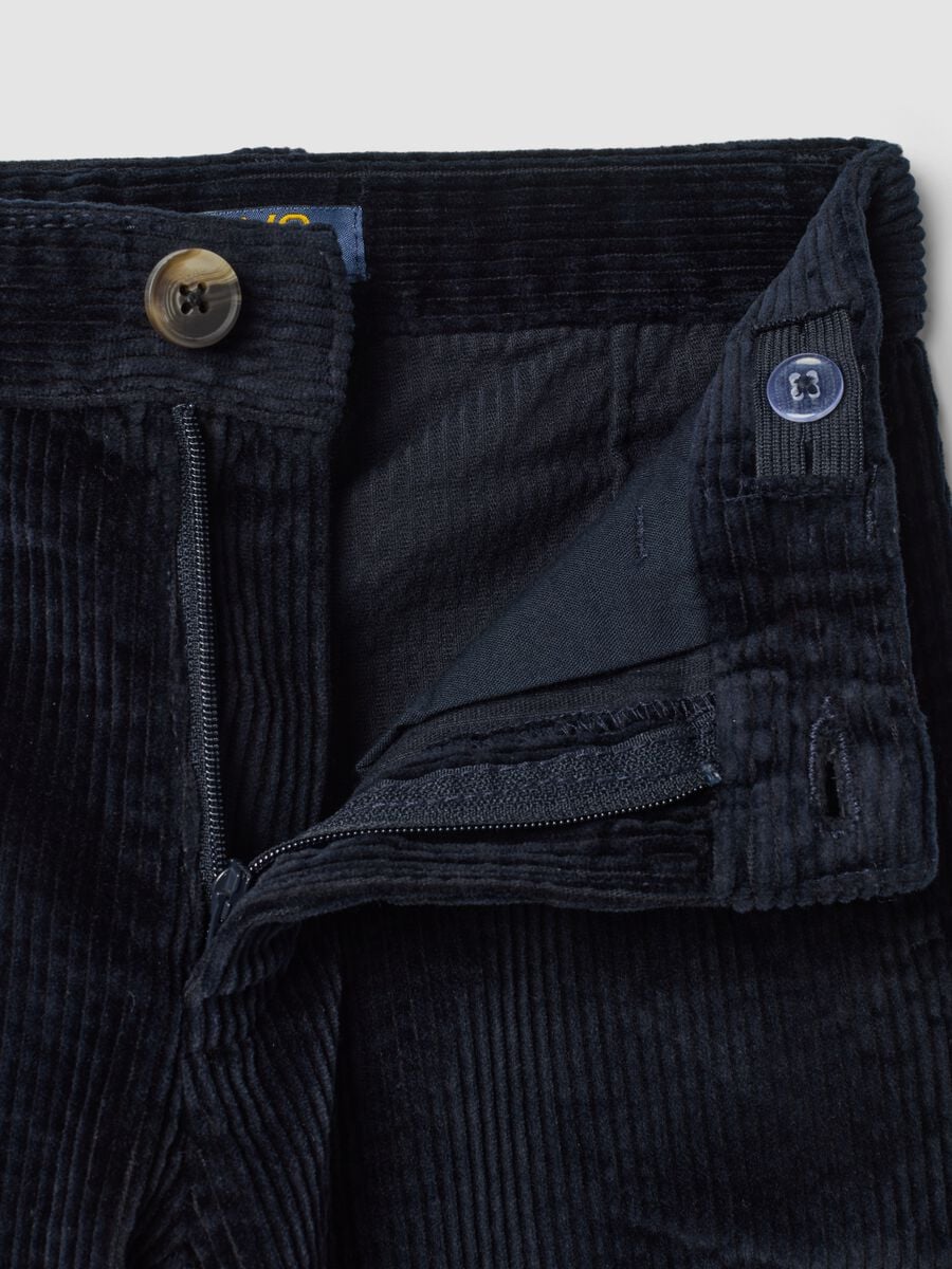 Pantaloni chino blu in cotone elasticizzato a coste regular fit_2