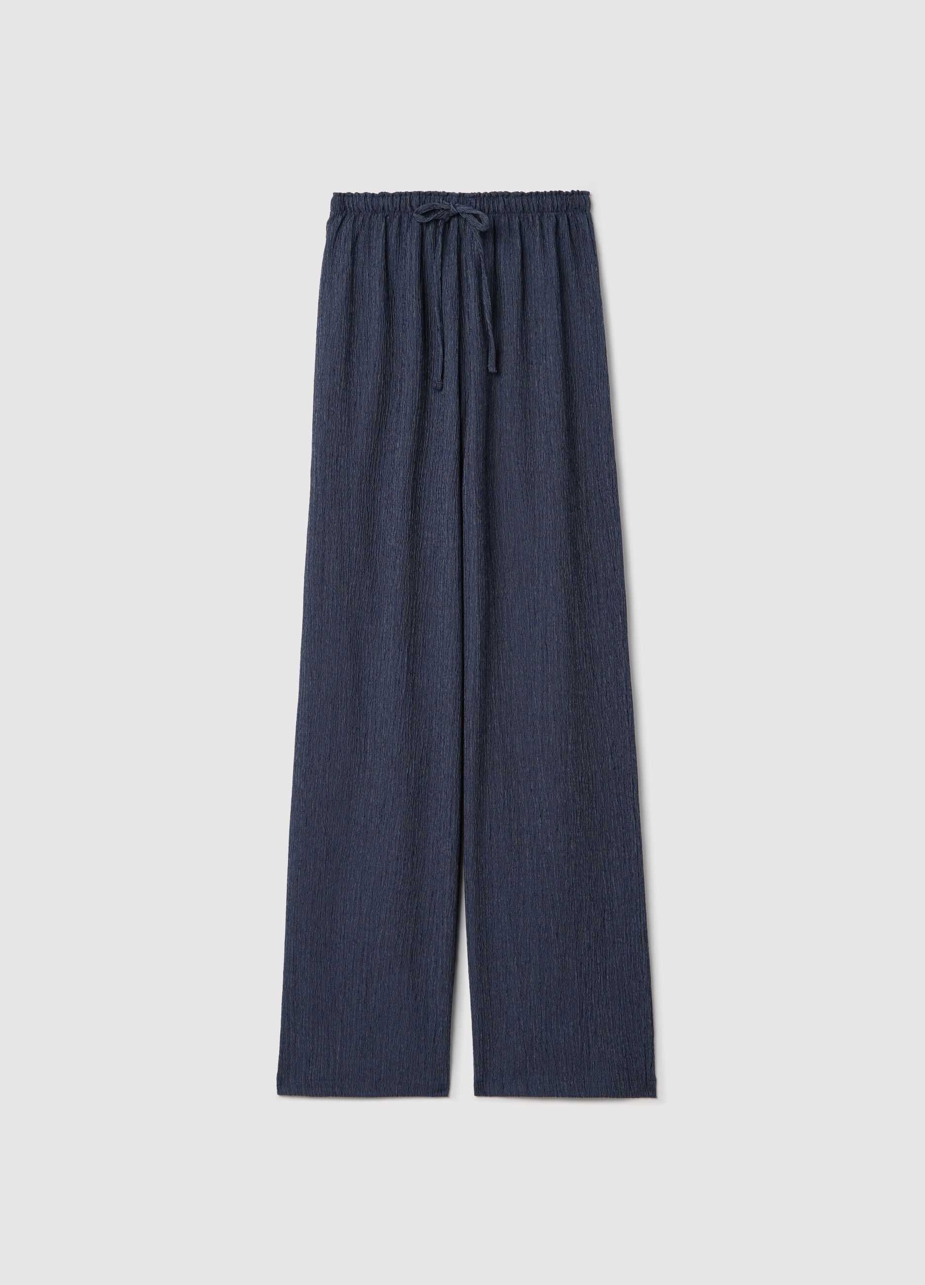 Wide blue trousers in stretch jersey