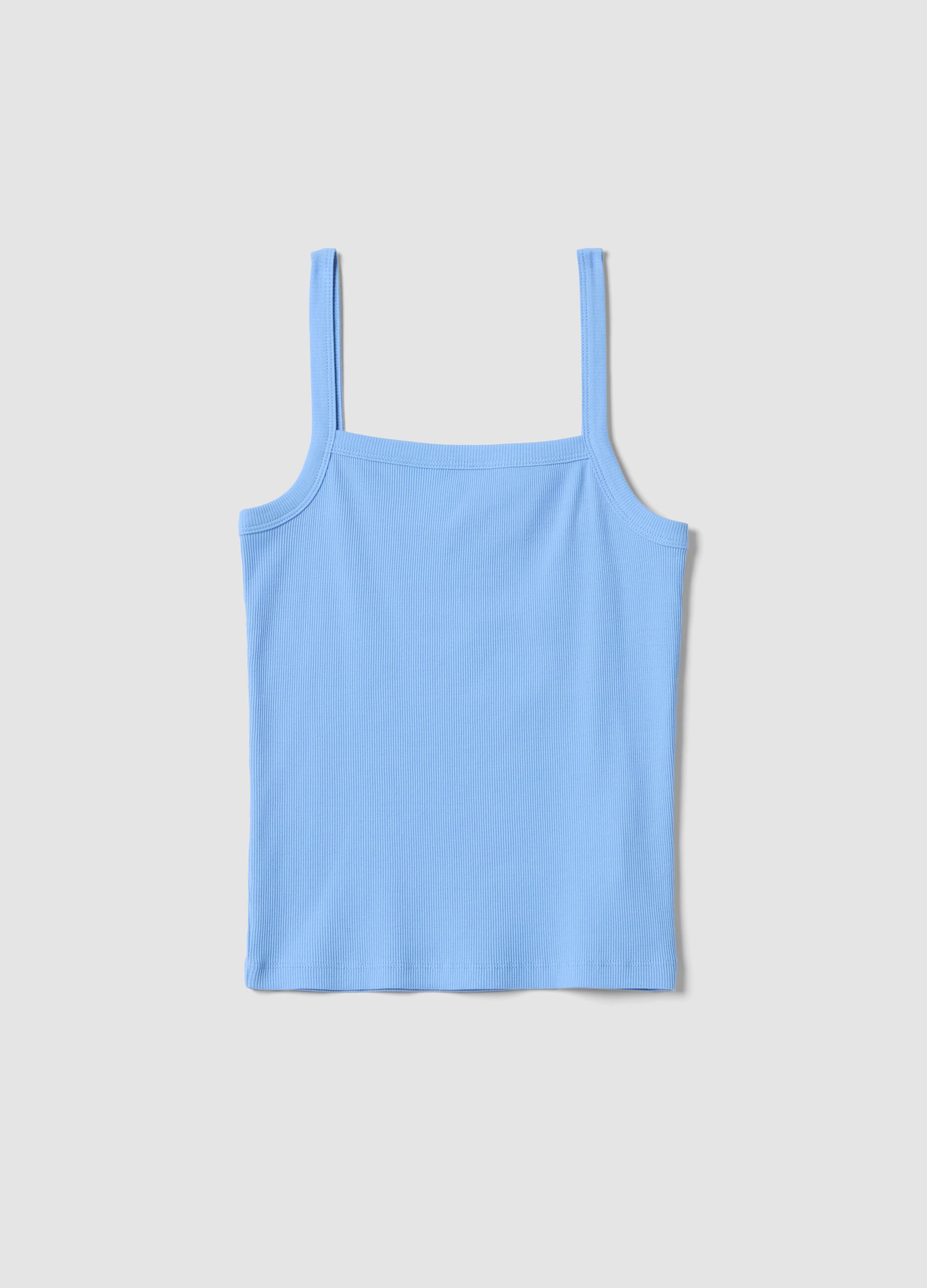 Light blue pure cotton ribbed vest top