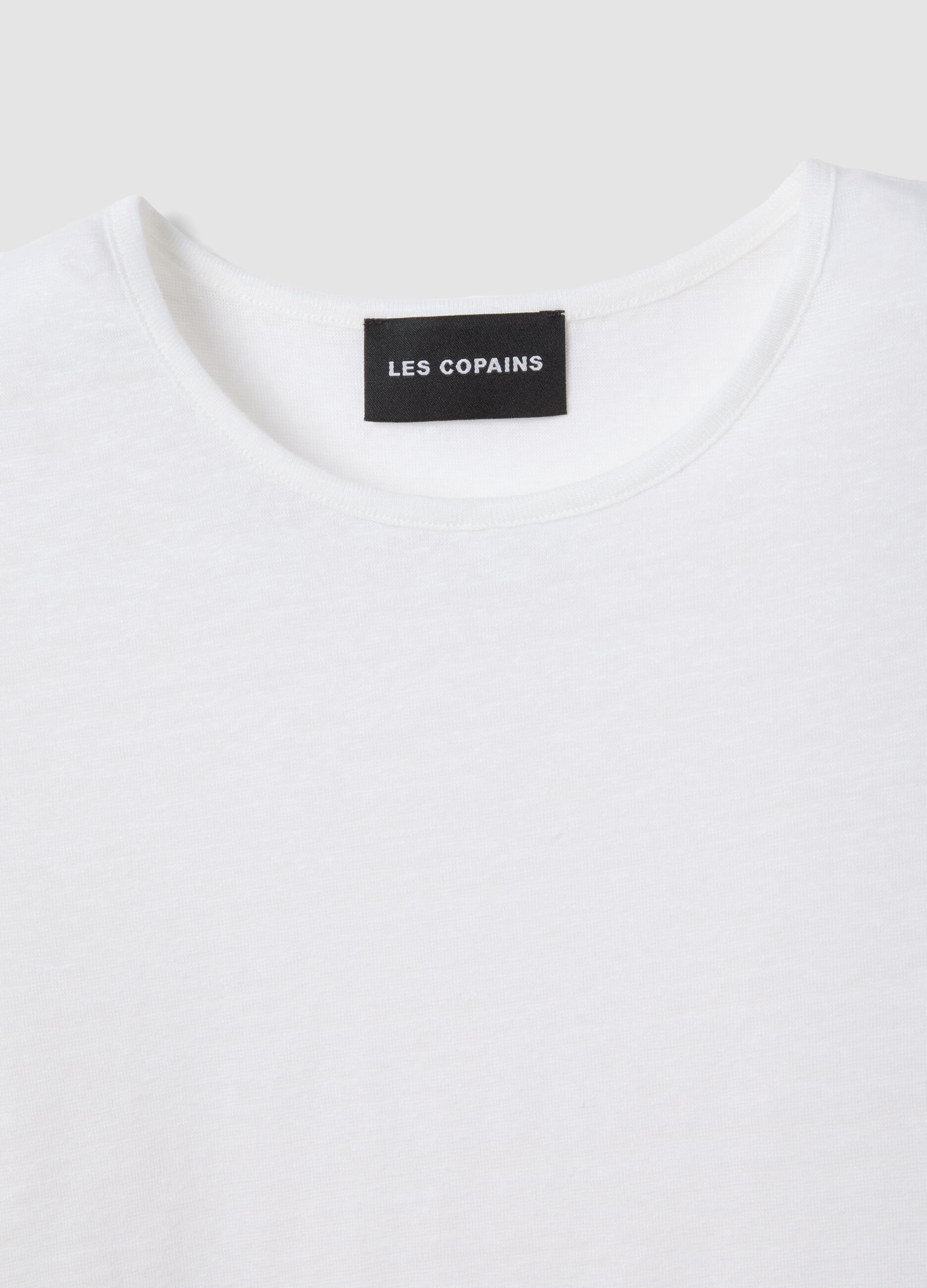 White pure linen short-sleeve T-shirt, regular fit