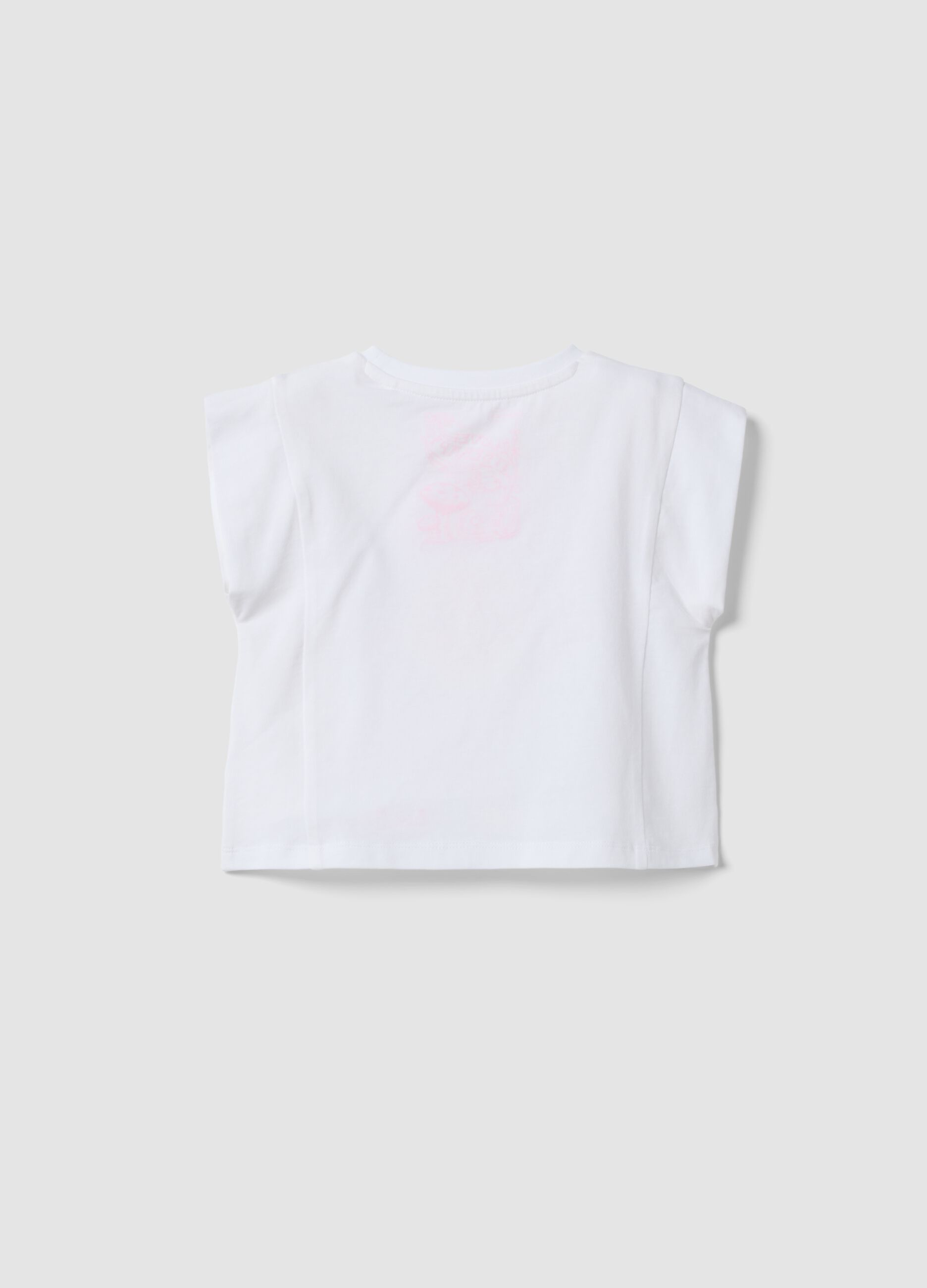 White stretch cotton tank top with front print