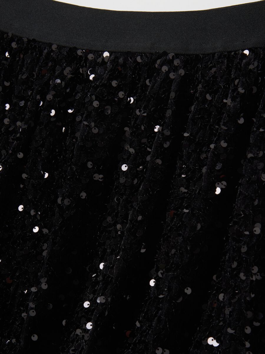 Minigonna baloon nera in misto velour regular fit con paillettes_5