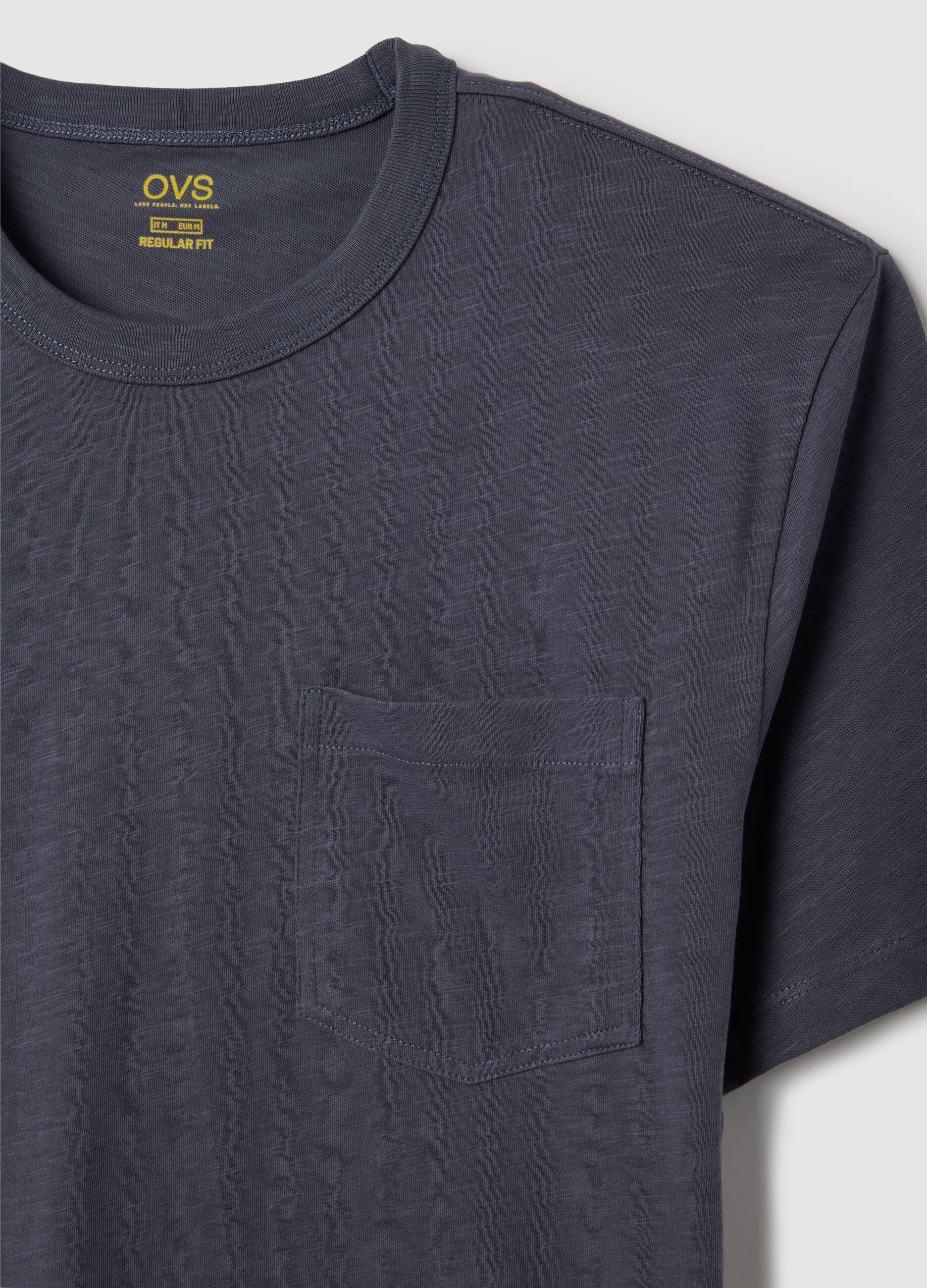 Grey pure cotton regular fit men's T-shirt with pocket