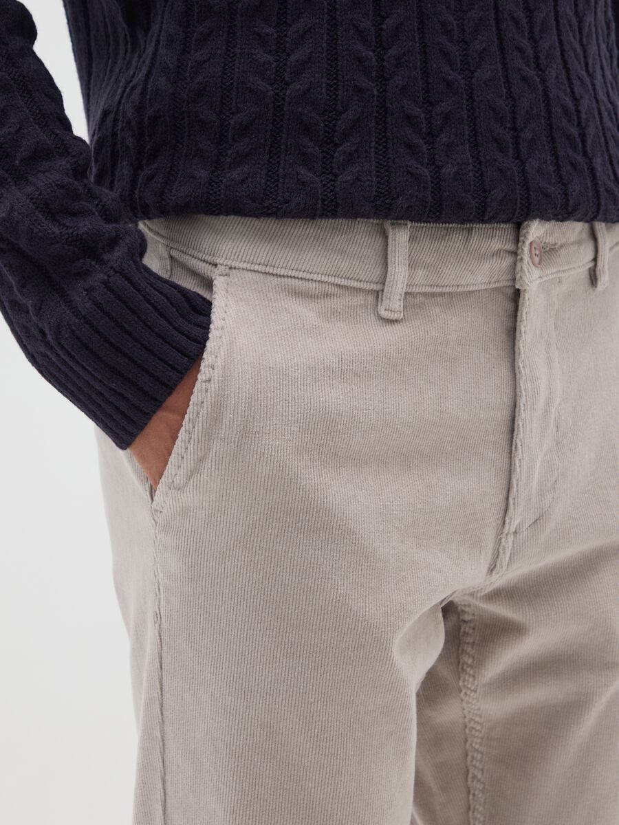 Beige corduroy cotton stretch trousers, regular fit_3