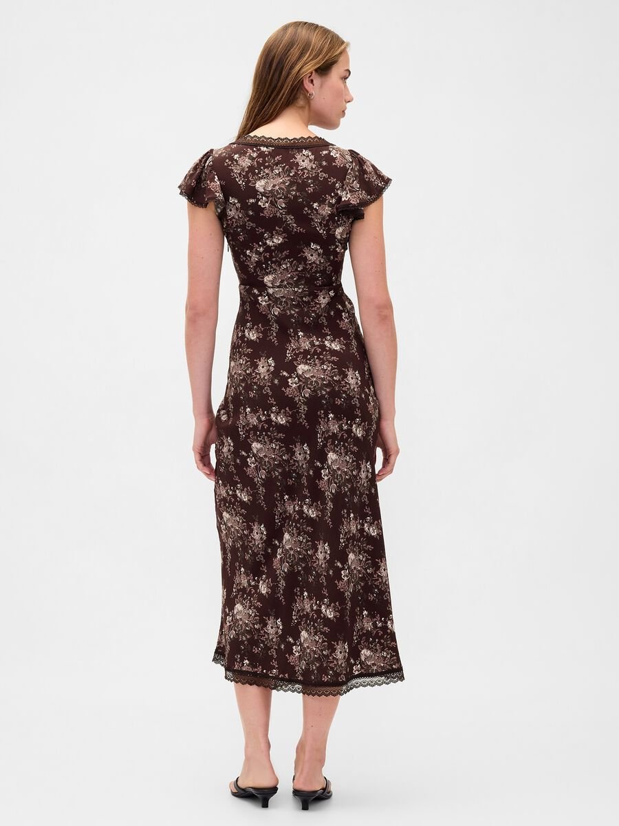 Brown pure viscose dress with floral print_2