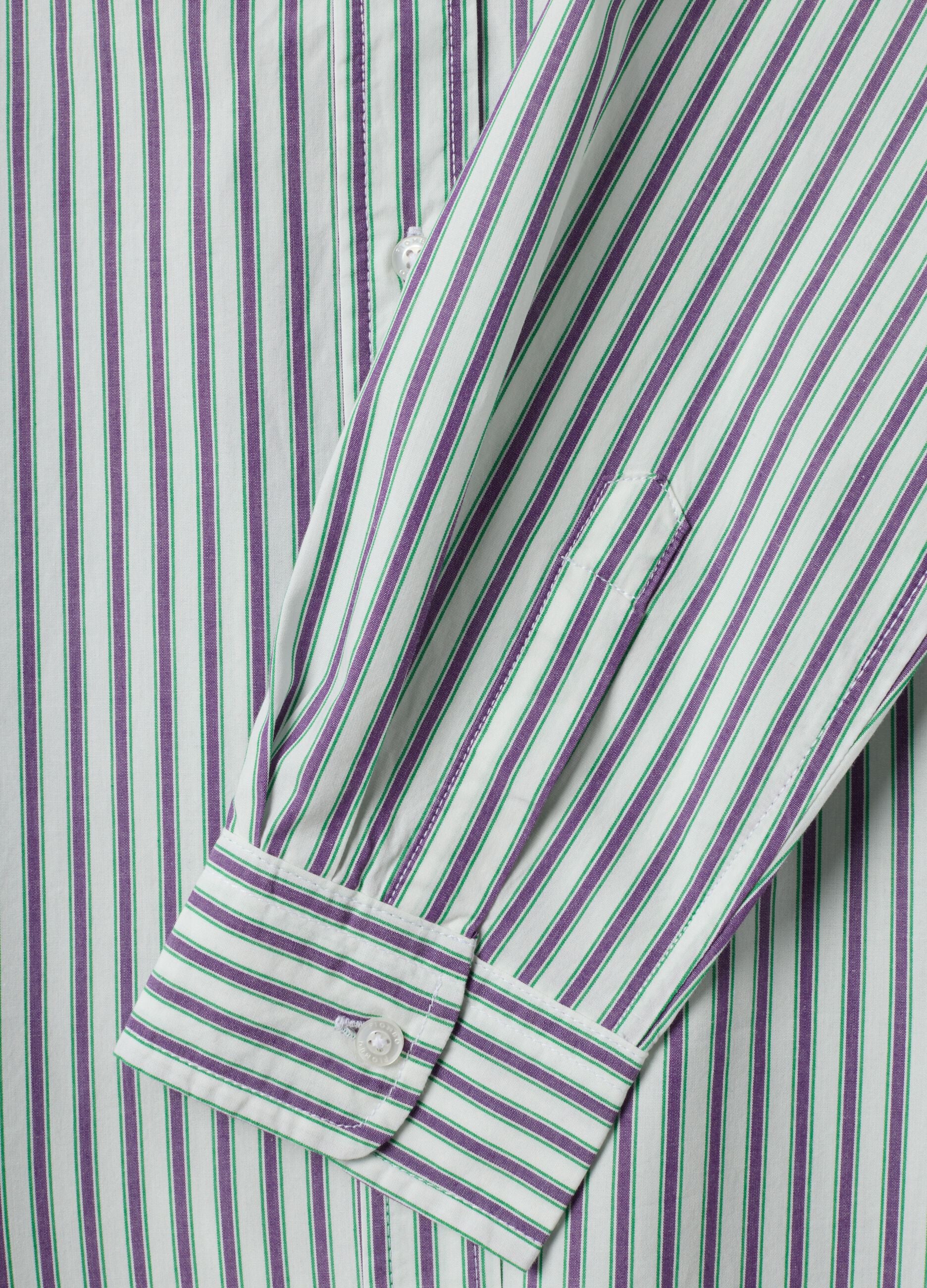 White cotton poplin shirt with purple stripes, regular fit