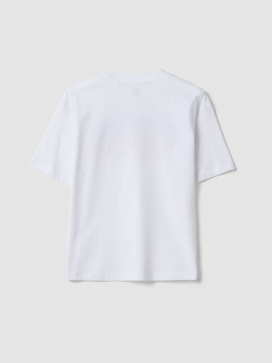 White pure cotton T-shirt with front print_1