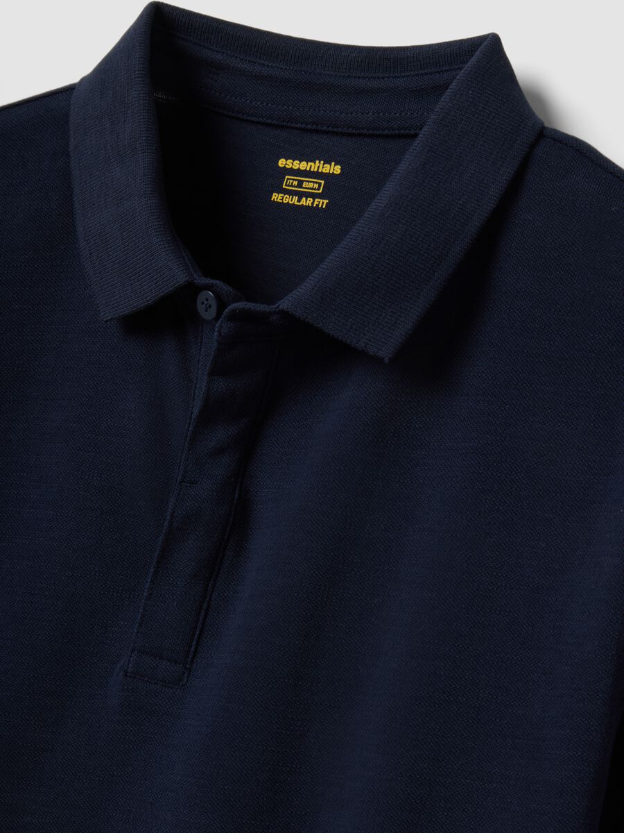 Short-sleeved blue pure cotton polo regular fit_5