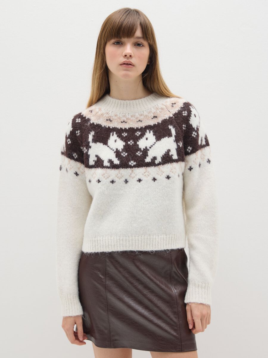 White Sweater with Graphic Pattern in Wool Blend_1