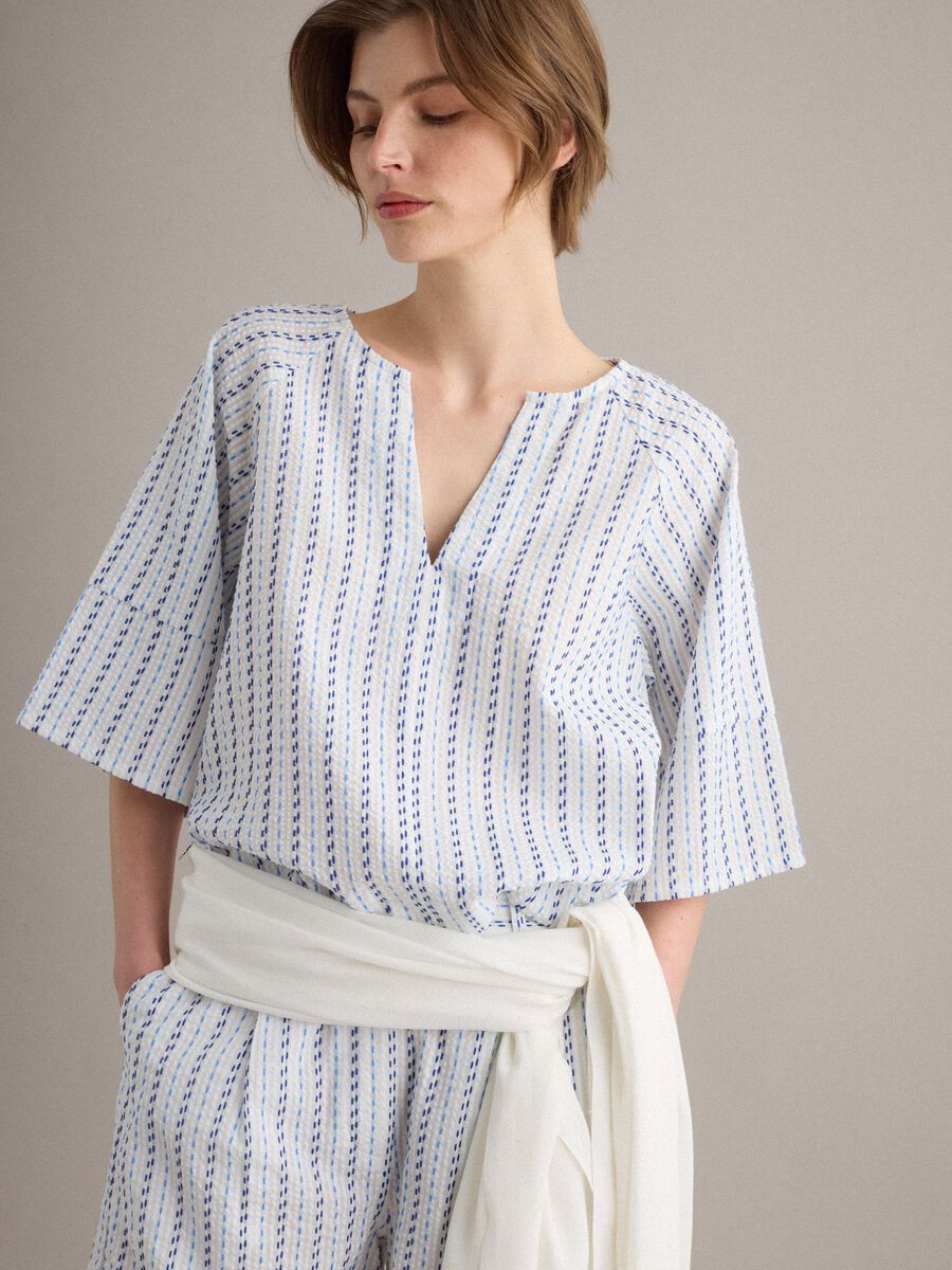 Camicia bianca in puro cotone a righe_0