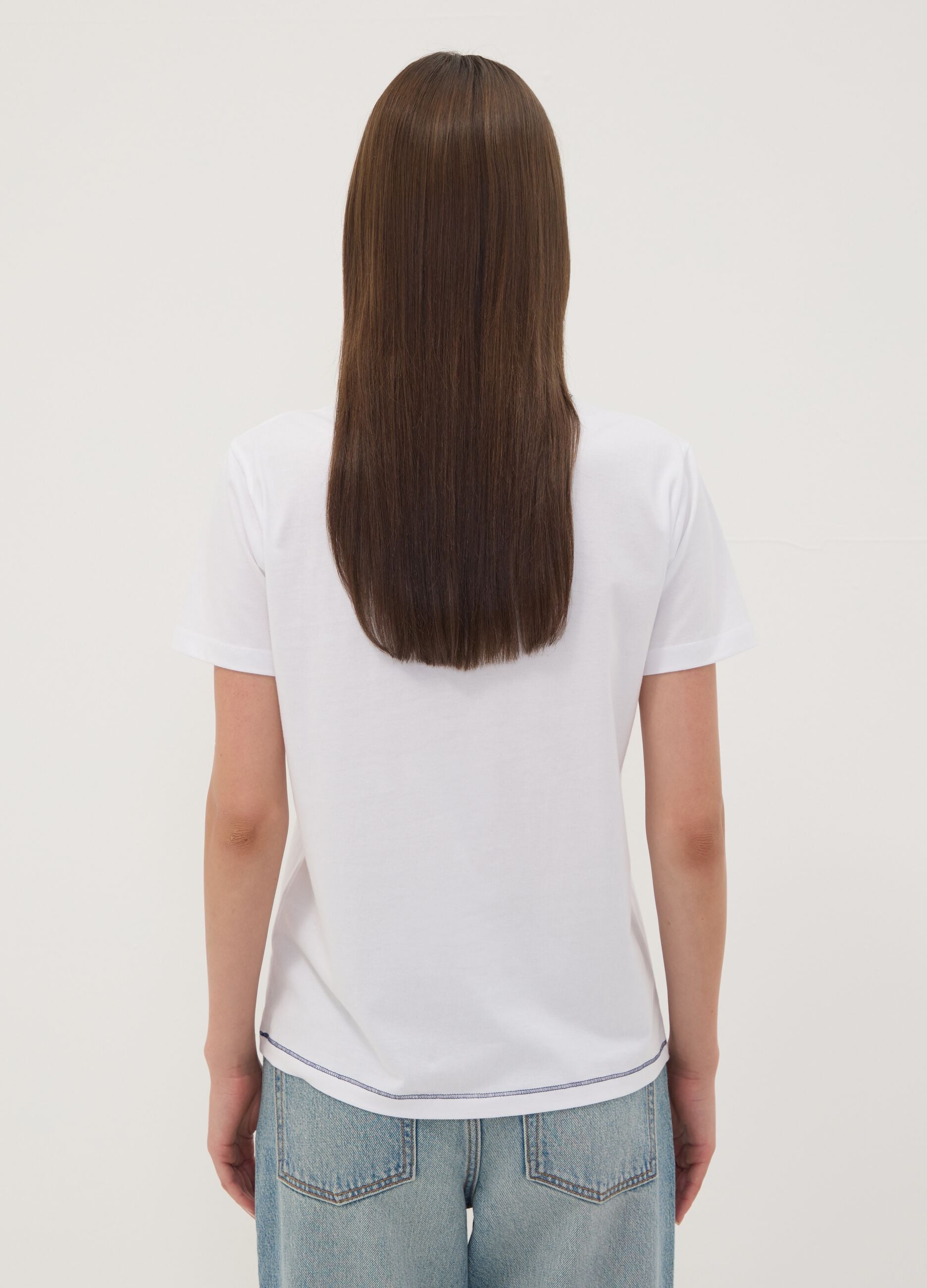 White pure cotton T-shirt with Stitch print, regular fit