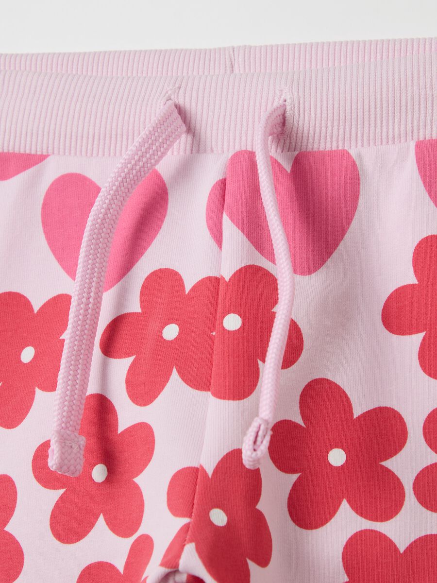 Joggers with flowers and hearts print and drawstring_2