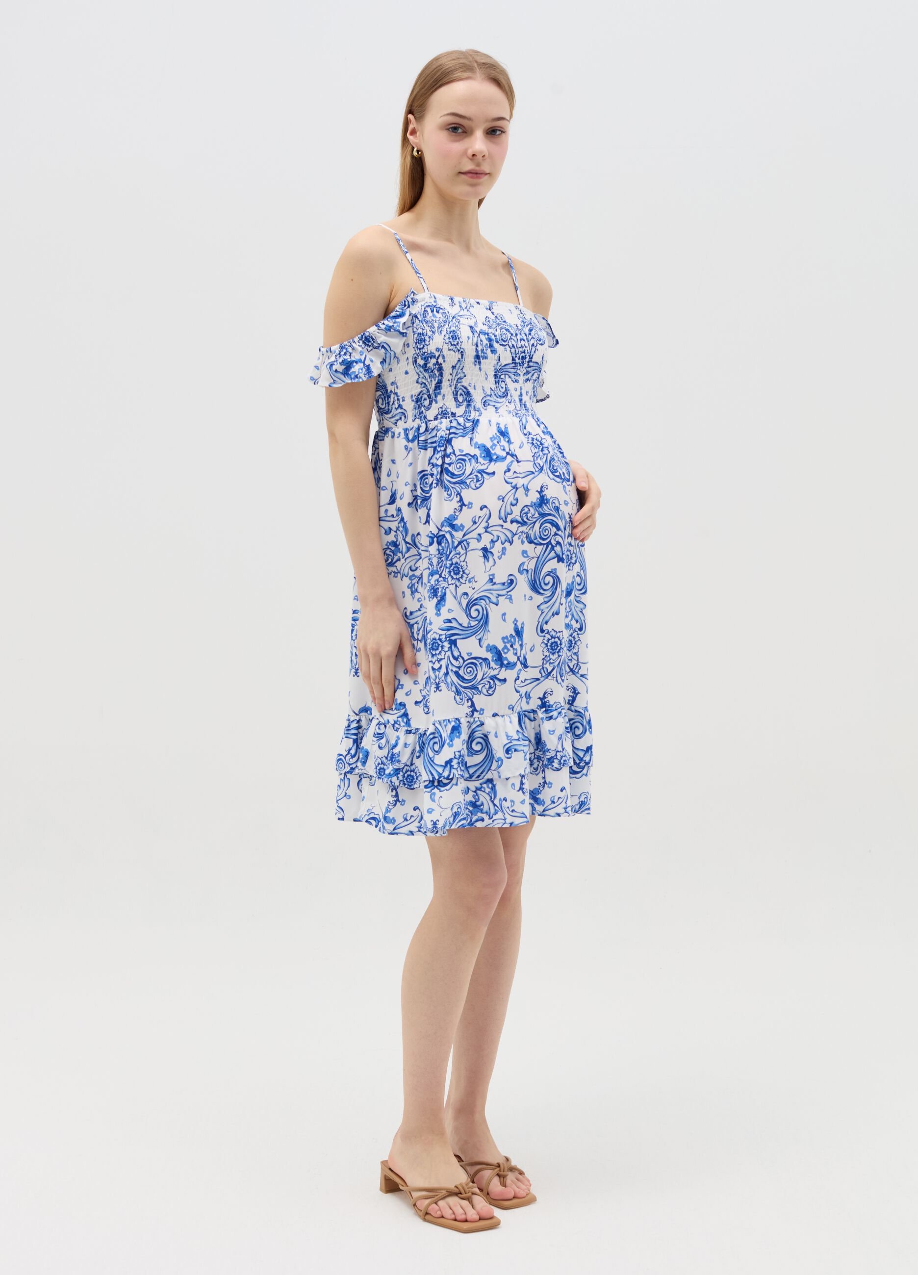 Short off-the-shoulder maternity dress