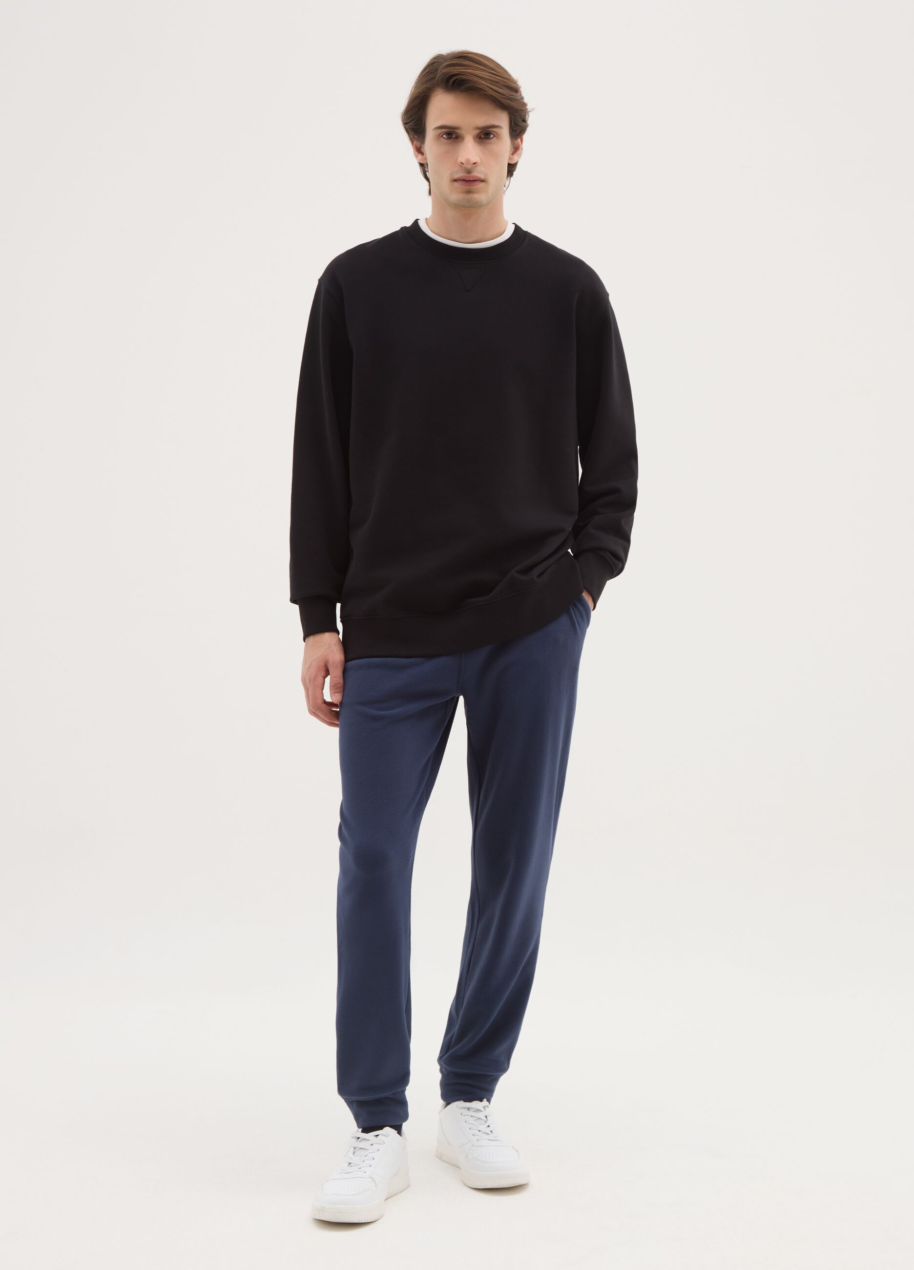 Blue fleece trousers regular fit with elastic waistband