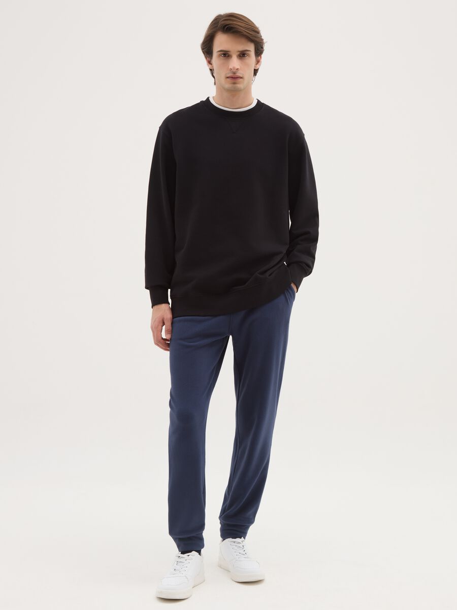 Blue fleece trousers regular fit with elastic waistband_1