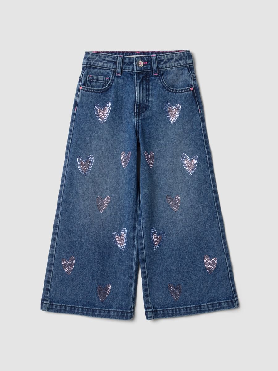 Jeans denim in puro cotone con cuori_0