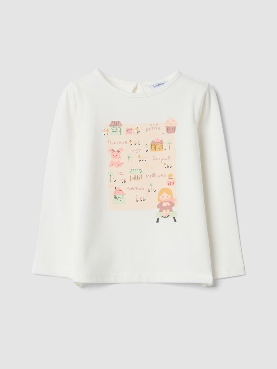 Maglietta bianca in cotone jersey organico elasticizzato con stampa regular fit_0