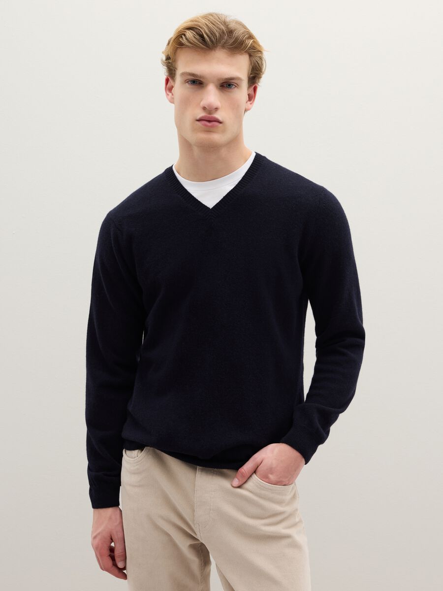 Maglione in pura lana d'agnello blu regular fit_0