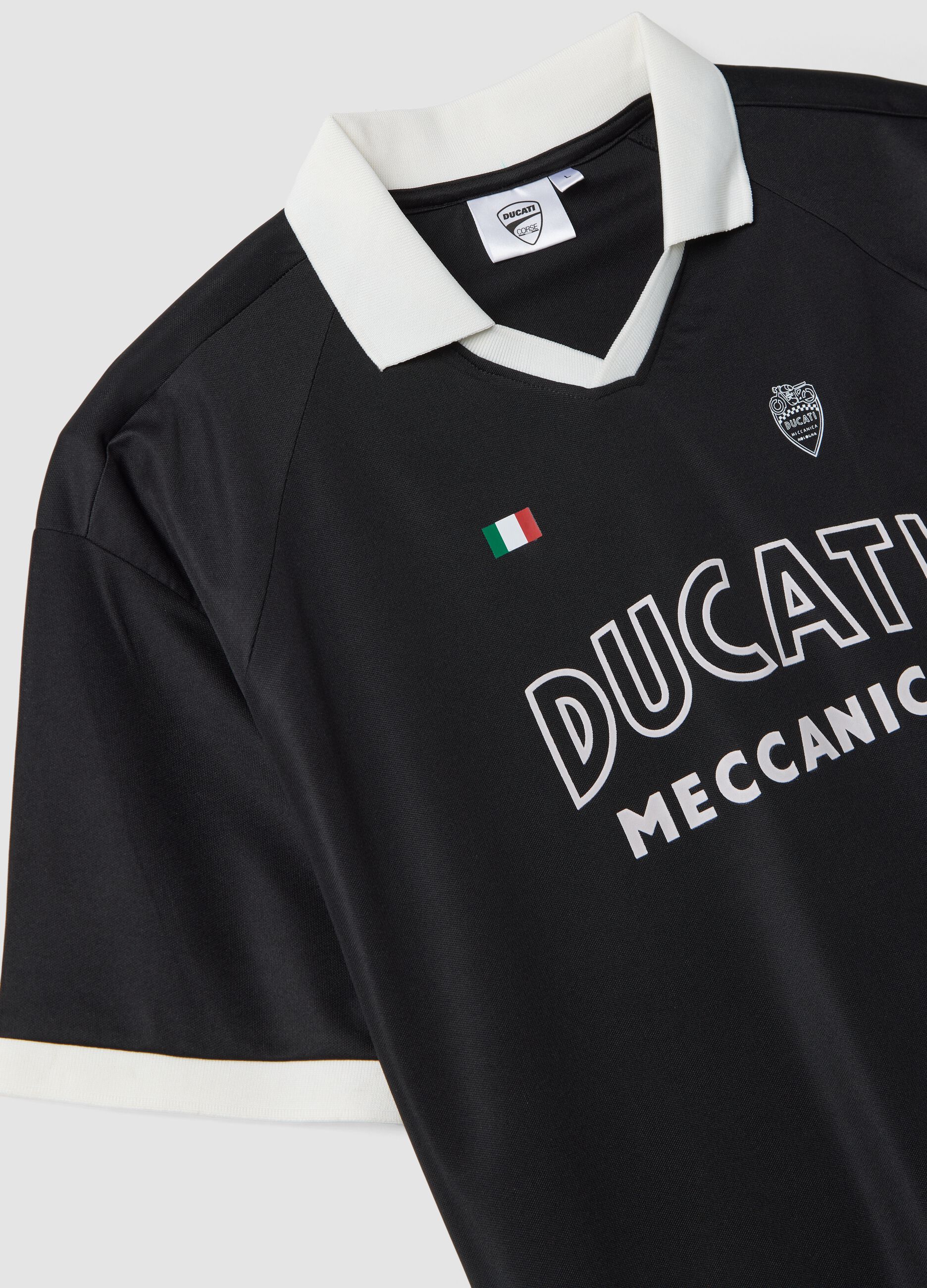 Black regular-fit T-shirt with contrast collar and Ducati lettering
