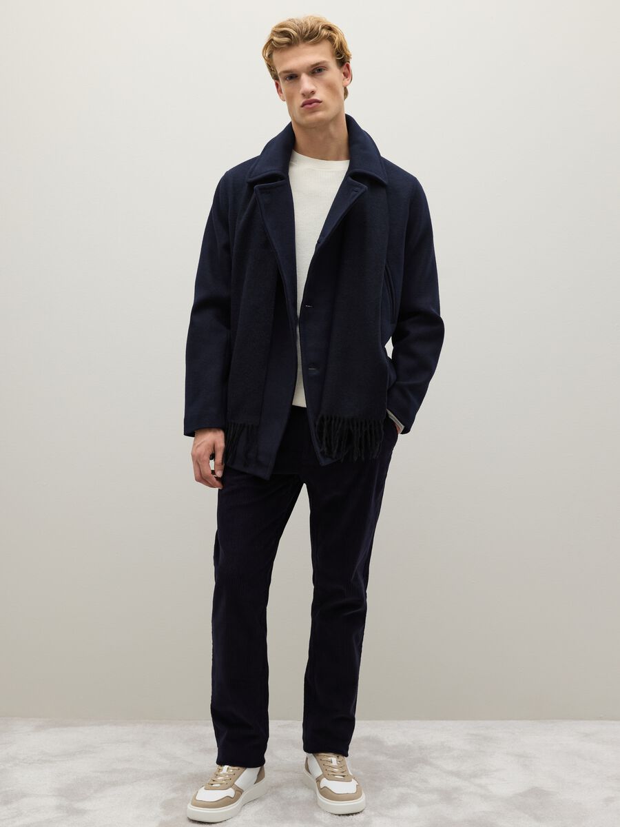 Blue regular fit wool blend jacket with zip_1