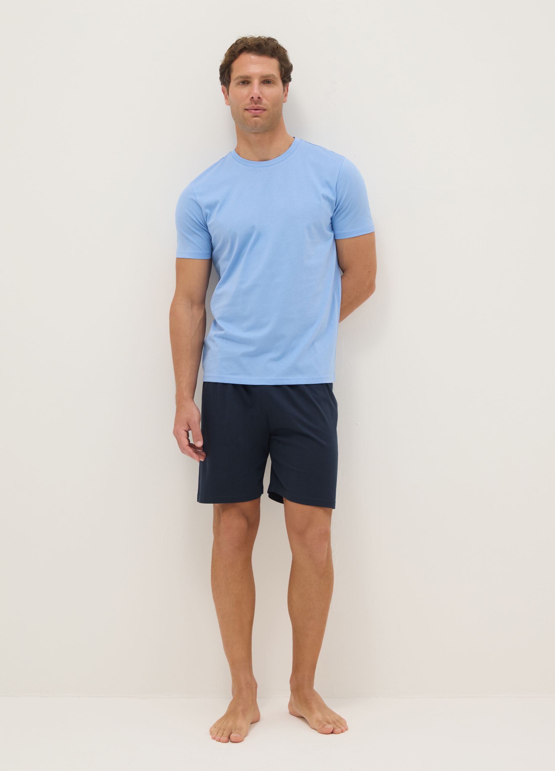 Short multicolour pyjamas in pure cotton regular fit