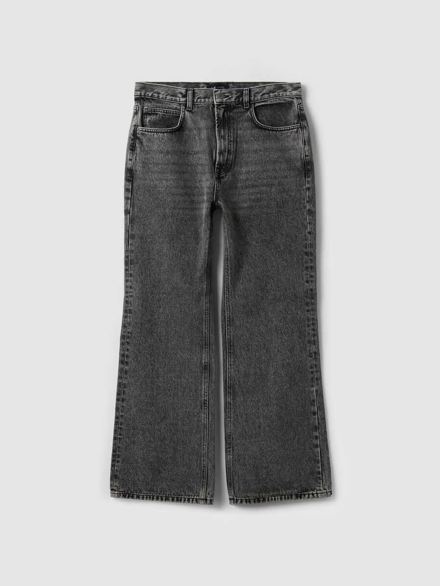 Grey denim jeans with flare fit in pure cotton_0