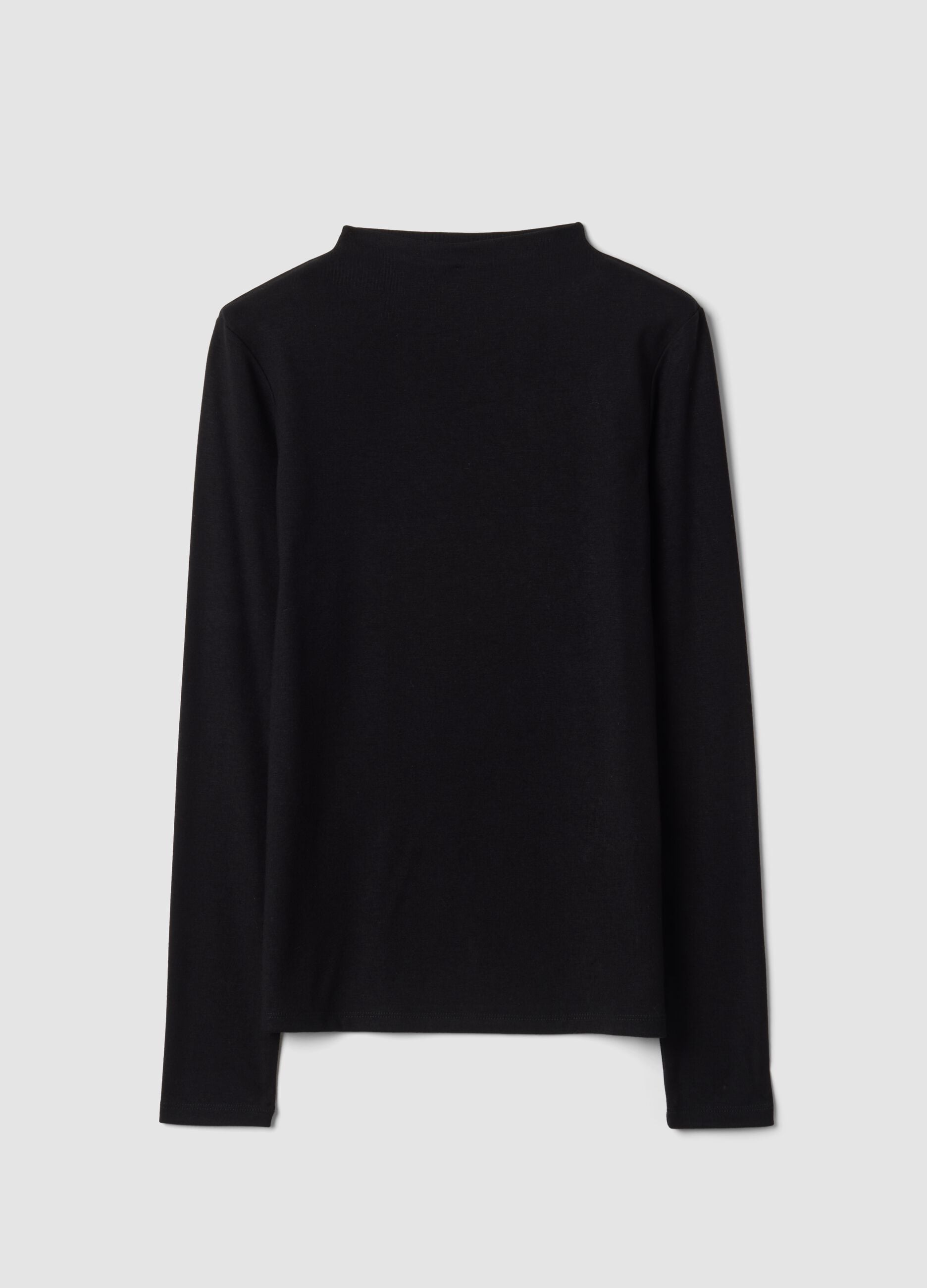 Black stretch viscose crew-neck T-shirt