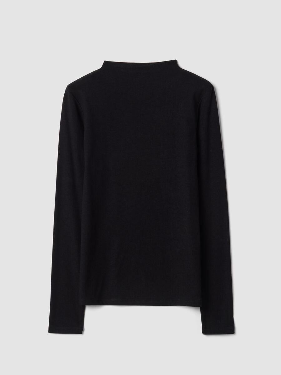 Black stretch viscose crew-neck T-shirt_4
