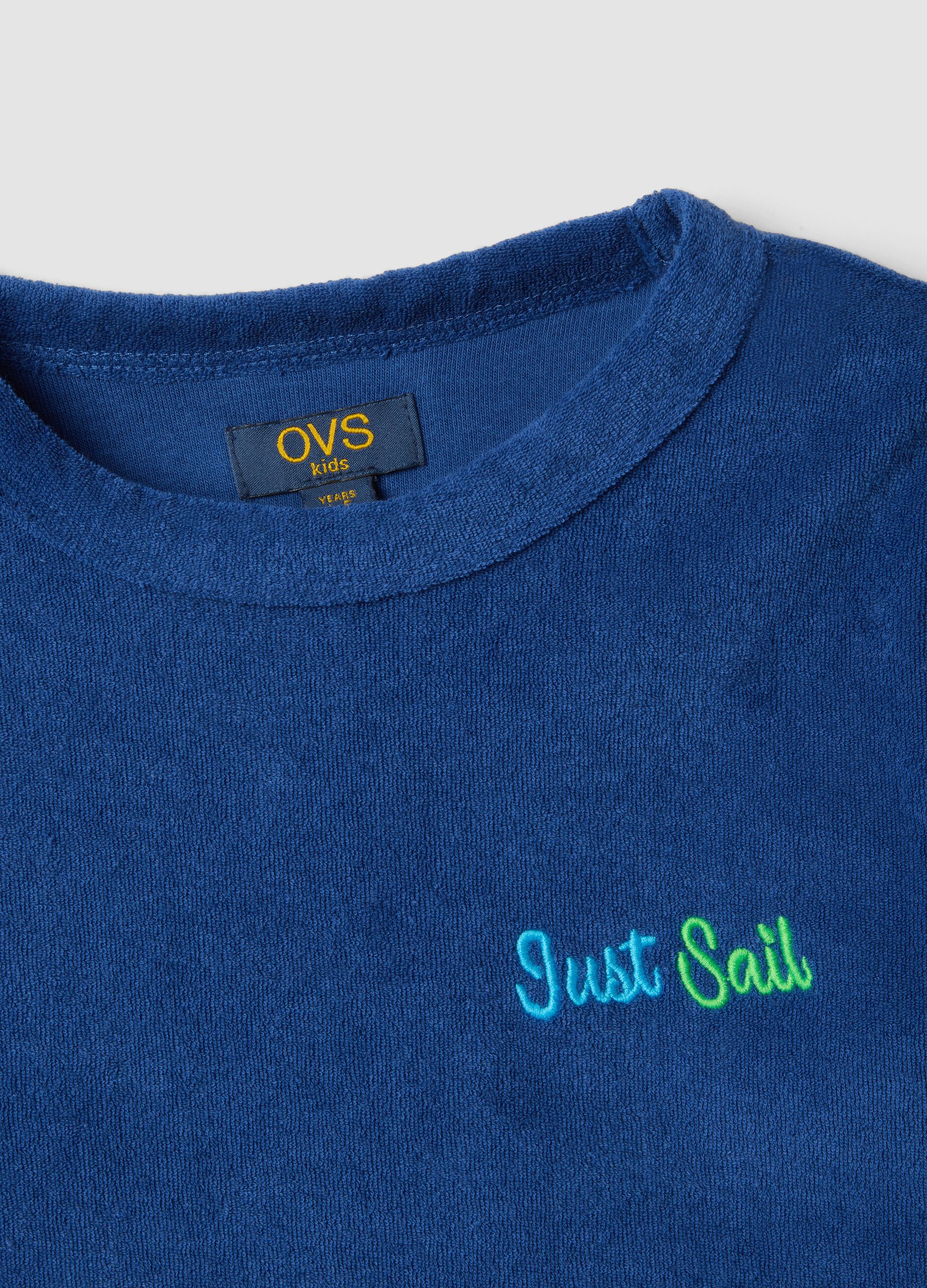 Blue short-sleeve cotton-blend T-shirt