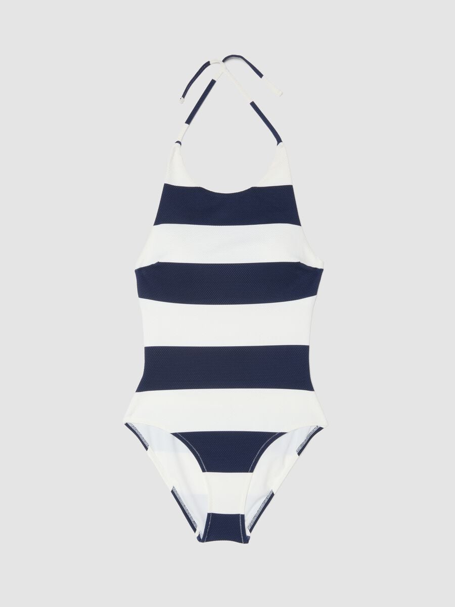 Blue and white striped stretch swimsuit_4