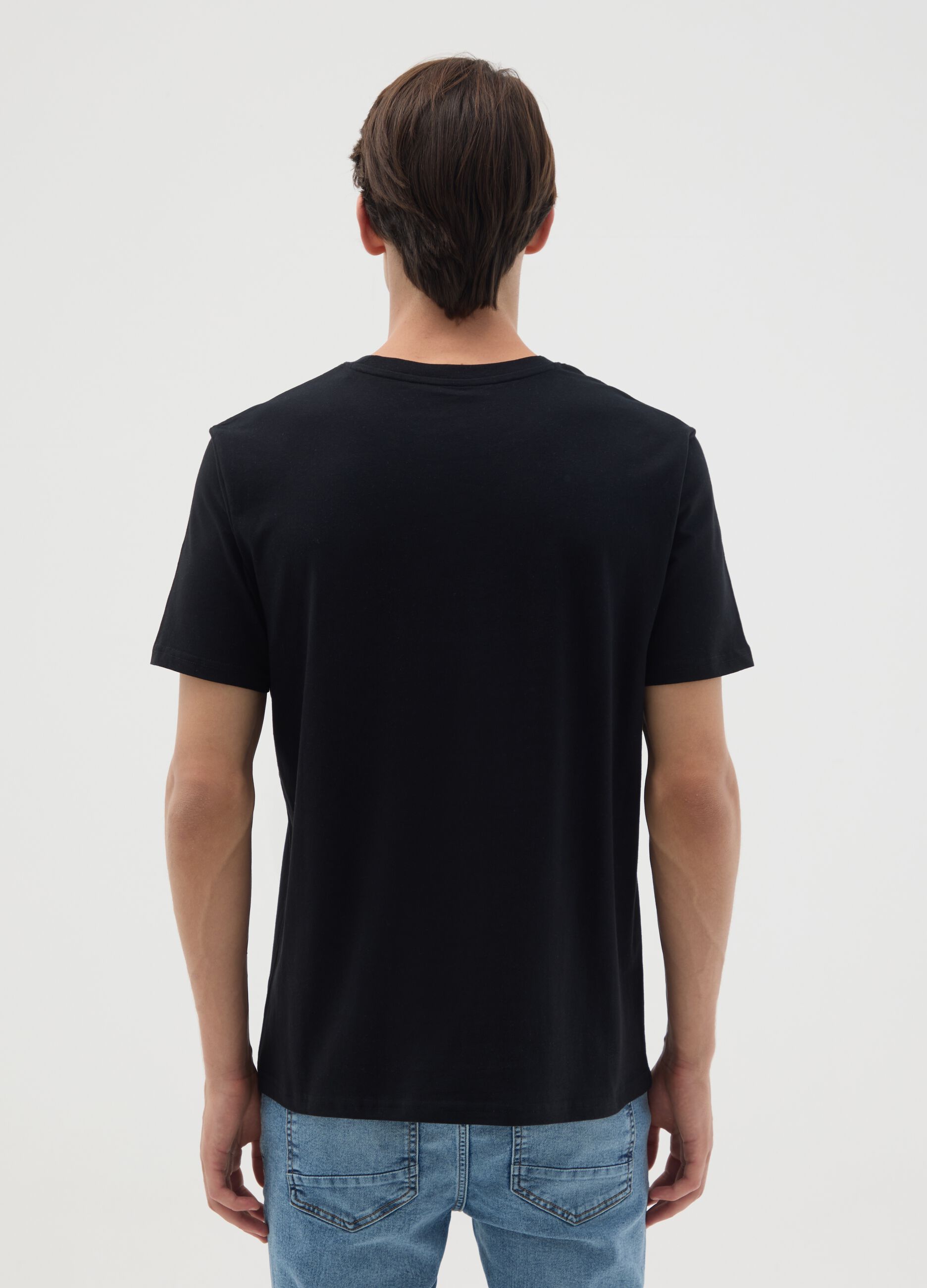 Regular fit black pure cotton T-shirt with motivational messages